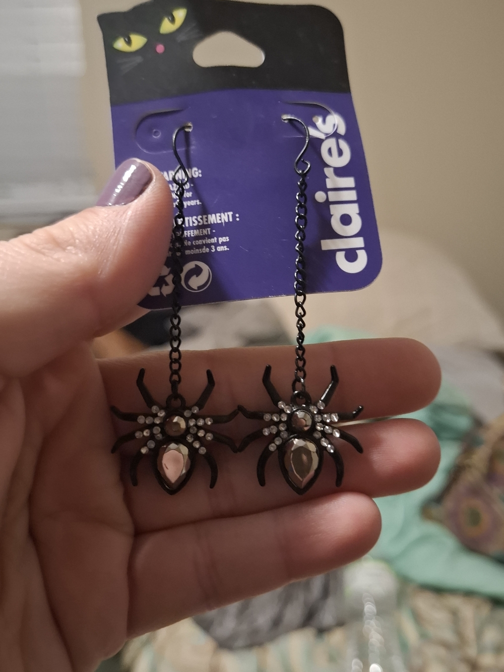 Claire's Black Spider Dangle Earrings with Rhinestones